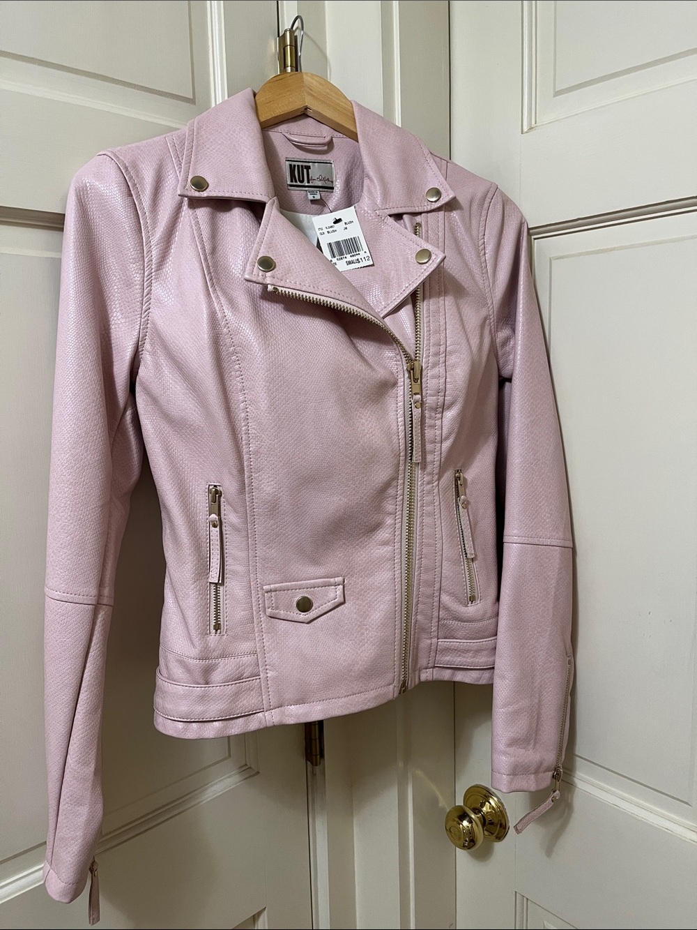 Kut from the Kloth Soft Pink Faux Leather Moto Jacket